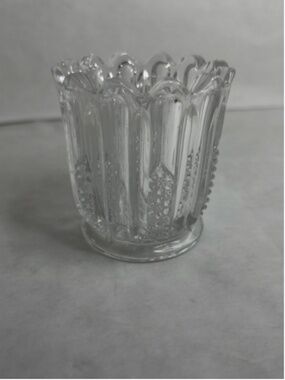 Antique Bryce Higbee Glass Toothpick Holder Clear Anona Button & Star 2 1/2"